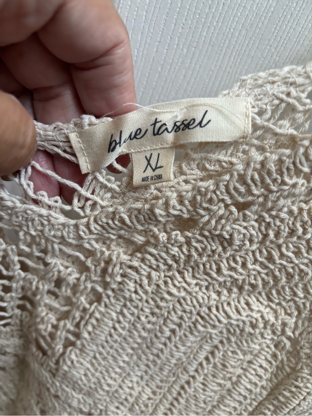 Anthropologie Blue Tassel Boho Cream Crochet Lace Trim Tank Top, Size XL, NWT - Picture 4 of 6